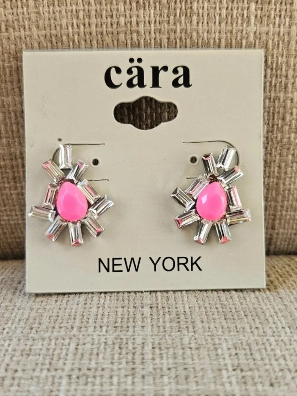 Cara New York Women Earrings Pink Bead Crystals Accent Stud Fashion Jewelry New